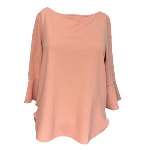 Green Envelope Peach Ruffle Bell Sleeve Top Size M Peach Texture Blouse Casual